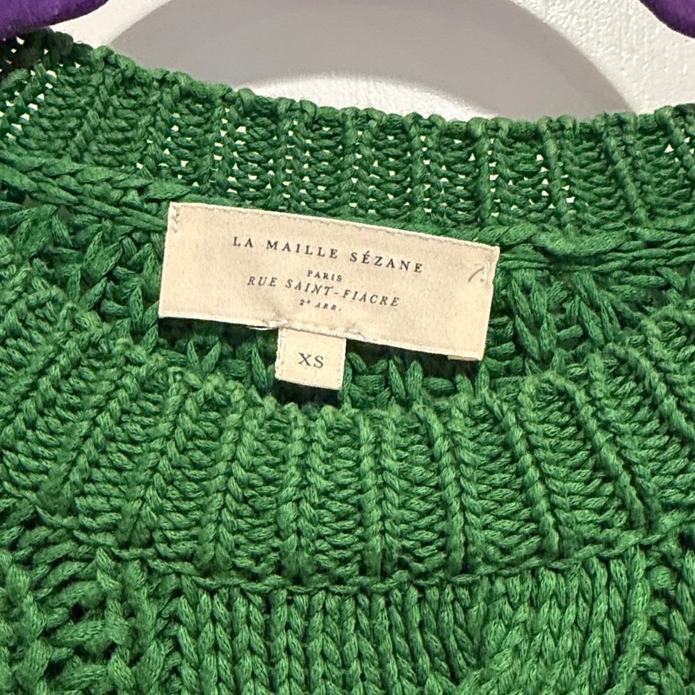Sezane Green Cable Knit Women's Sweater - Picture 3 of 6